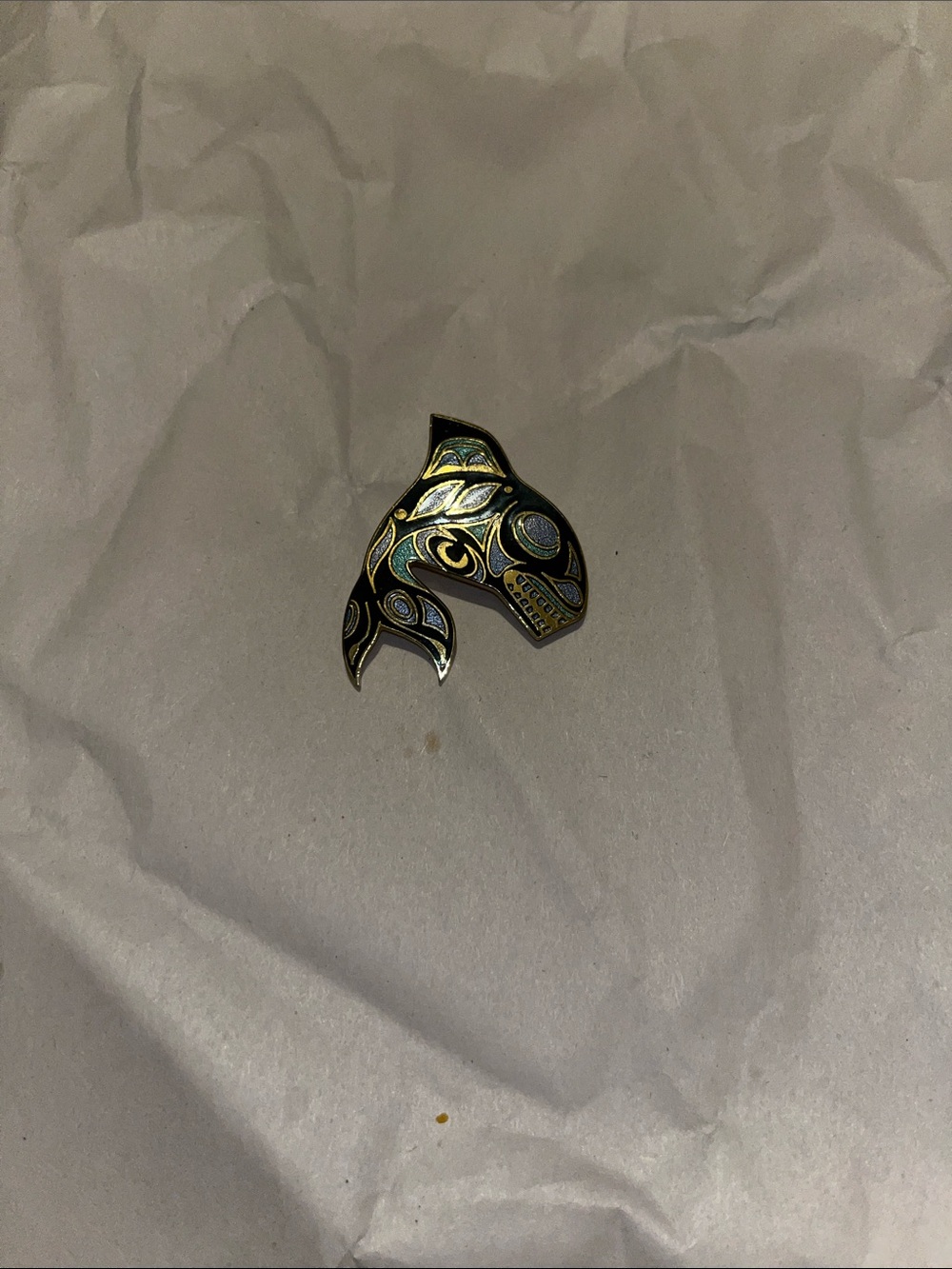 Orca/Whale Enamel Pin - Black, Gold & Teal